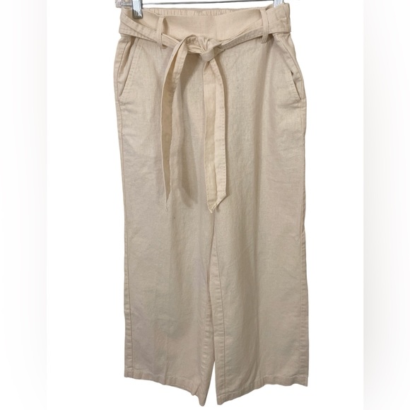 Cream linen belted wide leg pant - Picture 1 of 3
